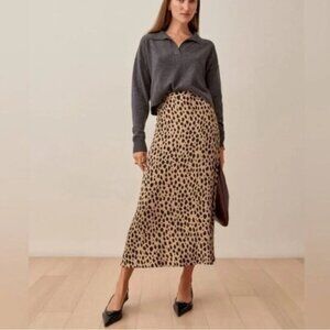 NEW Reformation Bea Midi Skirt in Leopard | Brown/Tan - size 2